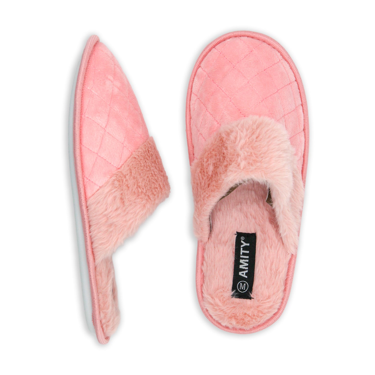 Ladies Closed Toe Quilted Slippers with Faux Fur