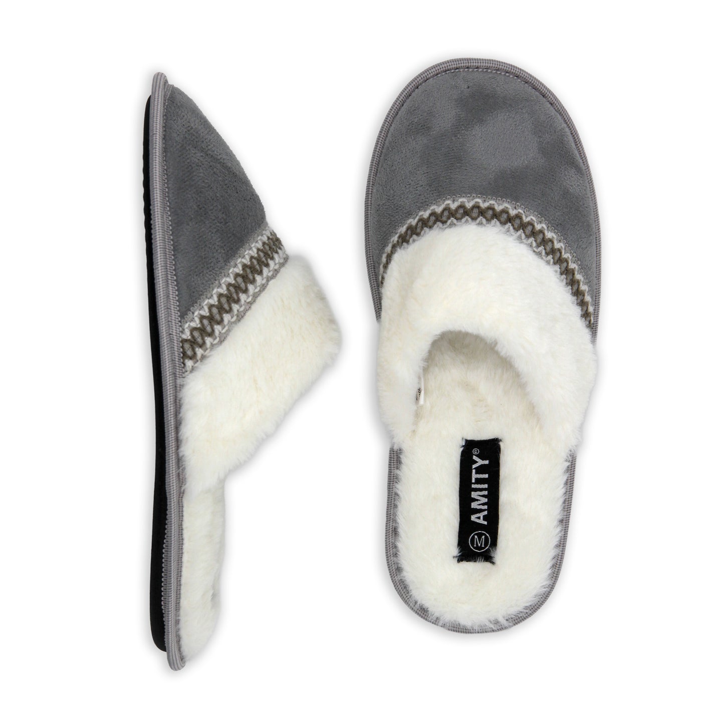 Ladies Closed Toe Faux Suede Slippers with Faux Fur