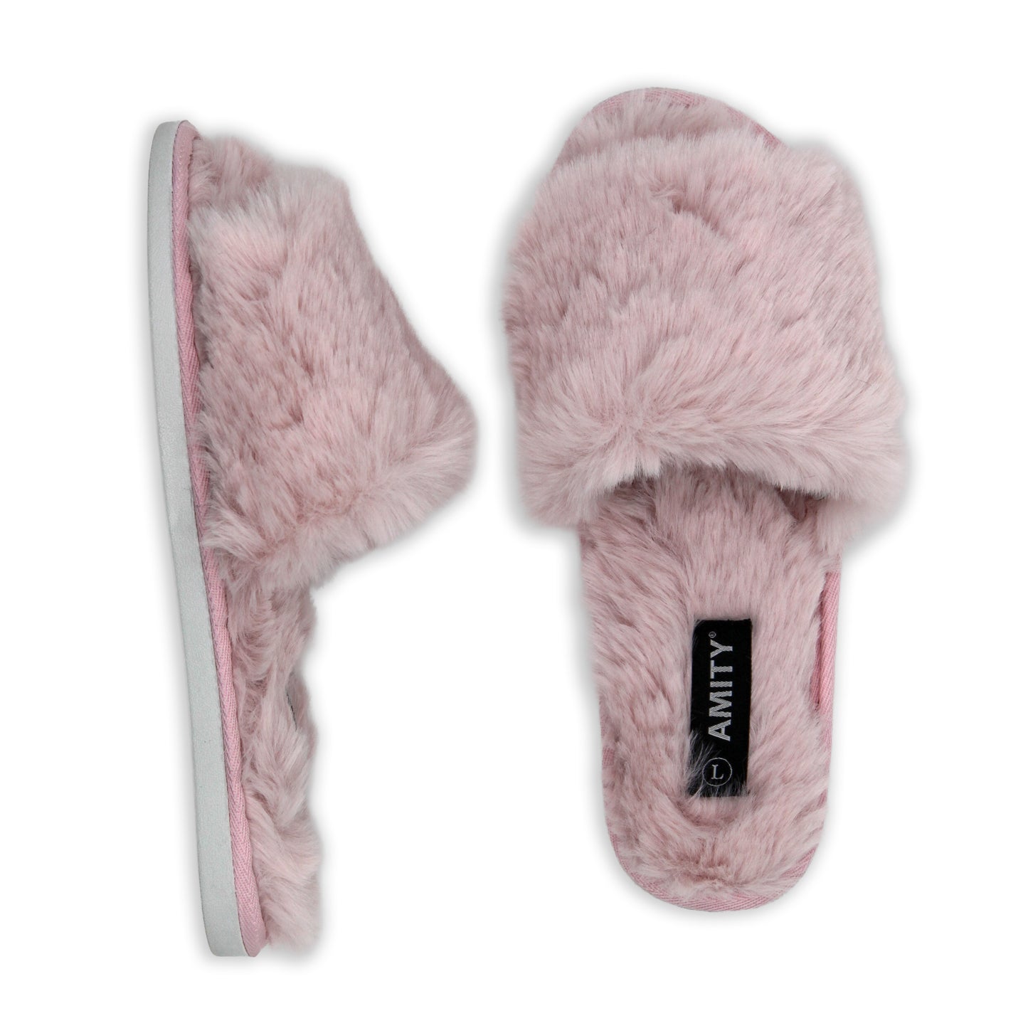 Ladies Open Toe Soft Faux Fur Slippers