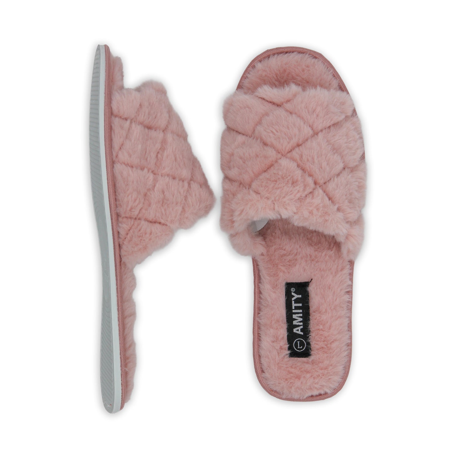 Ladies Open Toe Criss Cross Quilted Slippers