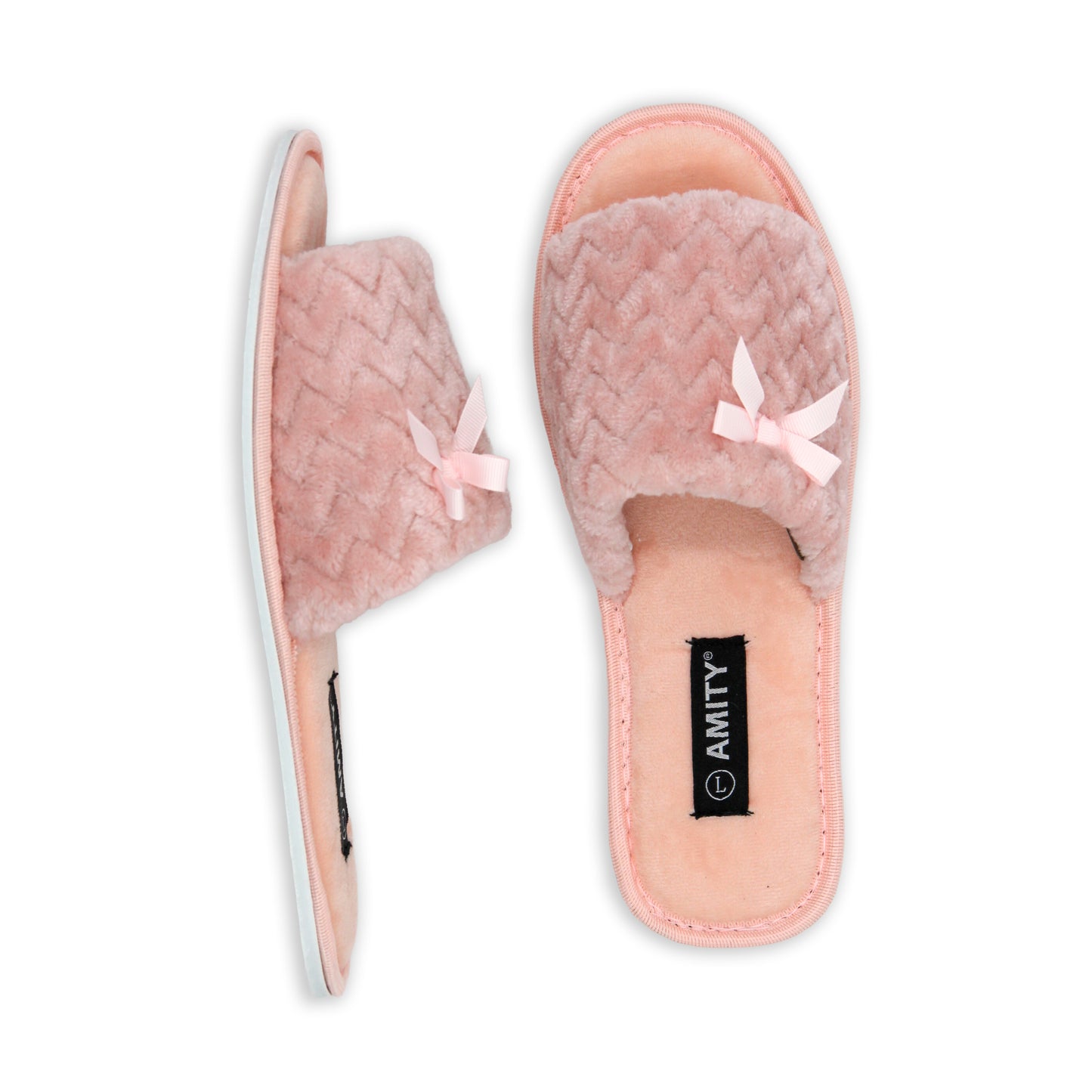 Ladies Open Toe Zig Zag Quilted Slippers With Bow