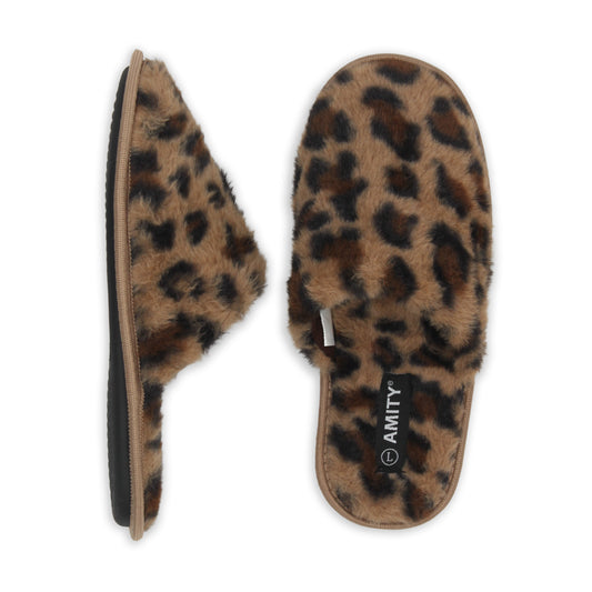Ladies Closed Toe Faux Leopard Slippers