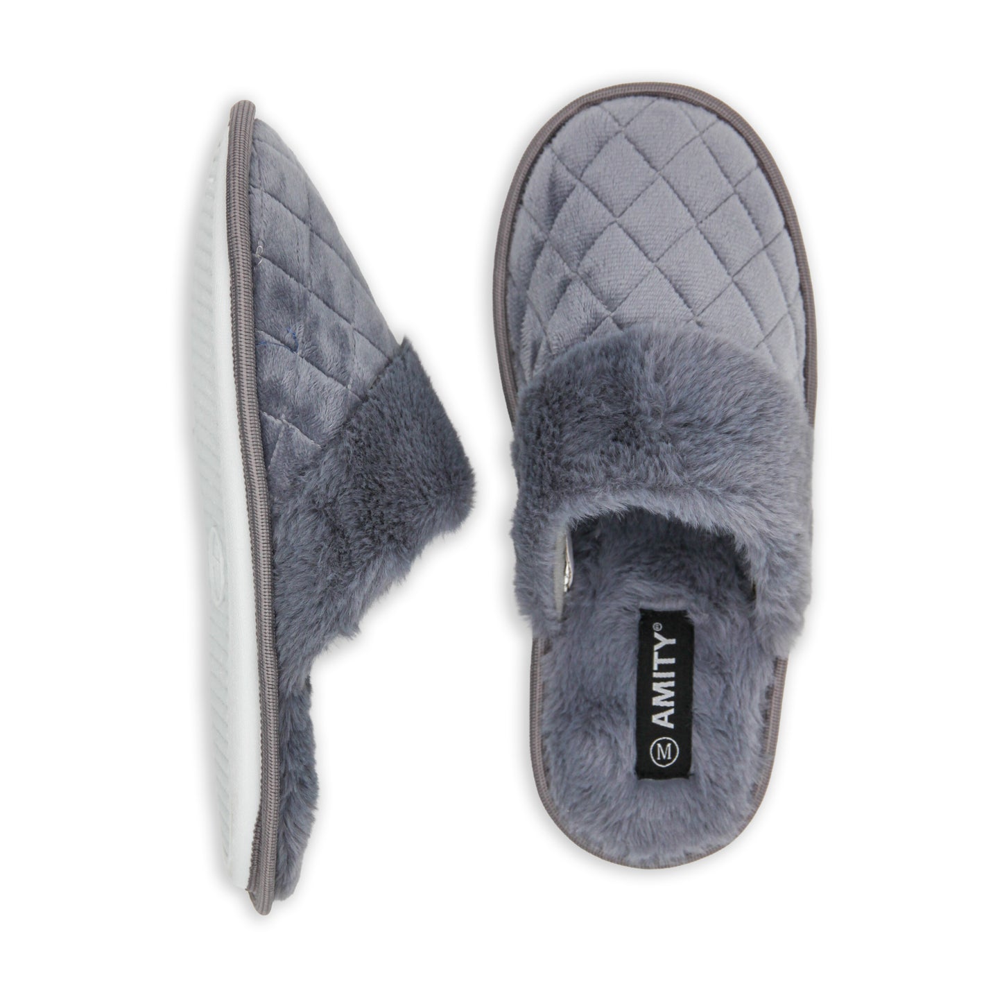 Ladies Closed Toe Quilted Slippers with Faux Fur