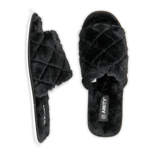 Ladies Open Toe Criss Cross Quilted Slippers